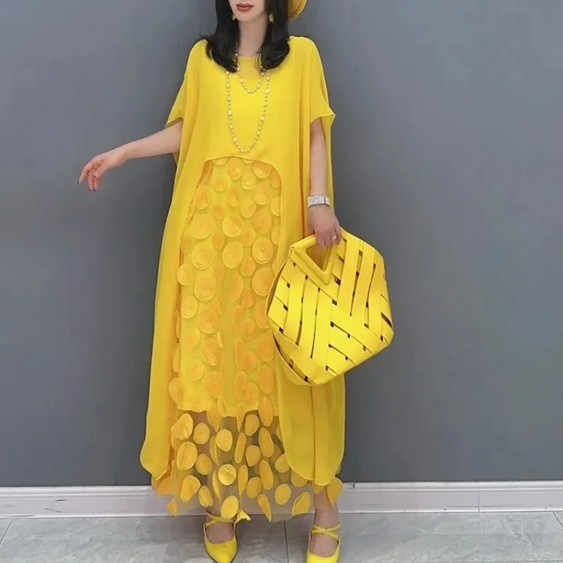 

Женский комплект из двух предметов, элегантное желтое платье на бретелях, LX514S, лето 2024