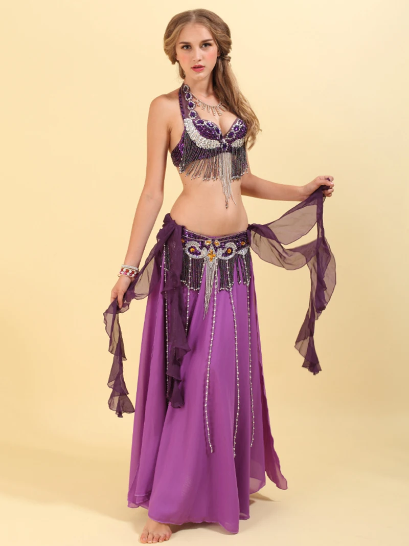 

Adult Women Indian Dancewear Belly Dance Costume Beading Sequin Diamond Embroidery Stage Performance Halloween Rave Outfits Set