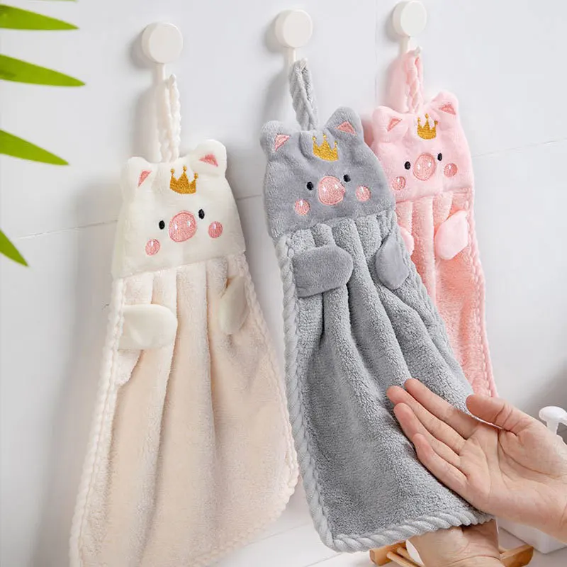 Hangable Kitchen Towel Household Soft Bathroom Coral Velvet Towel Korean Style Hand Cartoon Style hand towels
