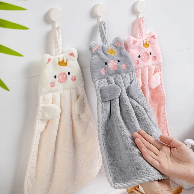 Hangable Kitchen Towel Household Soft Bathroom Coral Velvet Towel Korean  Style Hand Towel Cartoon Style Kitchen