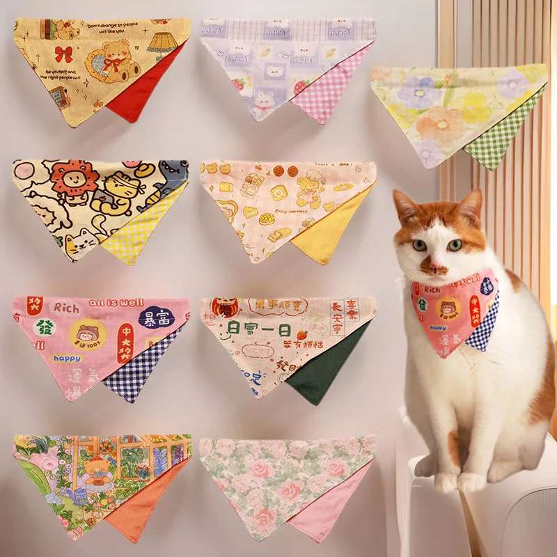 Pet Supplies New Cotton Printed Pet Triangular Scarf Saliva Towel Cat Puppy Bib