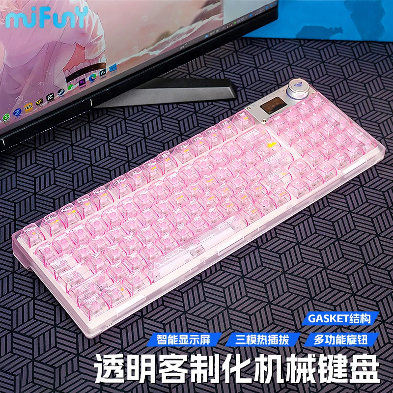 MiFuny X87 Wireless Mechanical Keyboard Bluetooth Crystal Transparent Customized RGB Tri Mode Hot Swap Codeword Gamer Keyboards