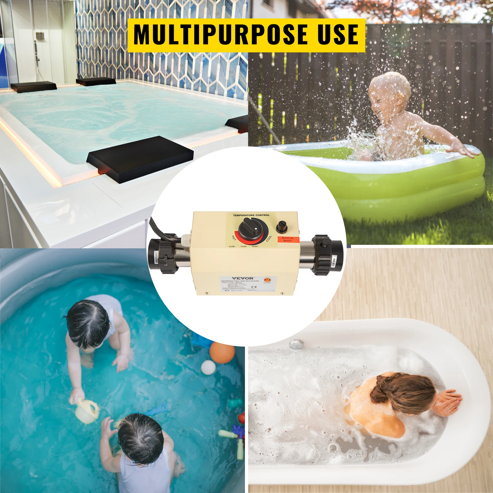 2KW Mini Electric Water Heater Thermostat 220V Swimming Pool Heater Bathtub  SPA Bath For Massage Hot Tub u0026 Jacuzzis Heating