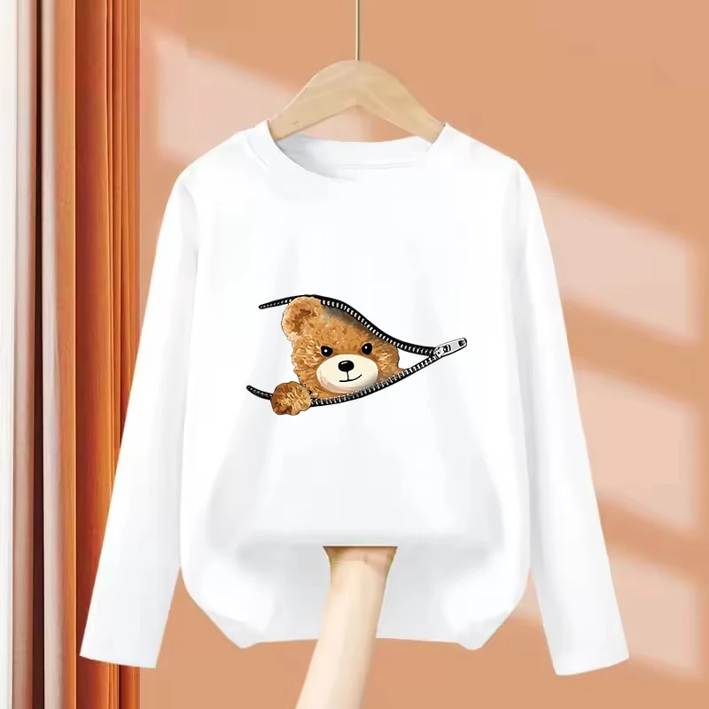 Langärmliges Modisches Bären-T-Shirt im Y2K-Stil Manga Kinder T-Shirt für Jungen und Mädchen Sommer Frühling Lässiges Oberteil