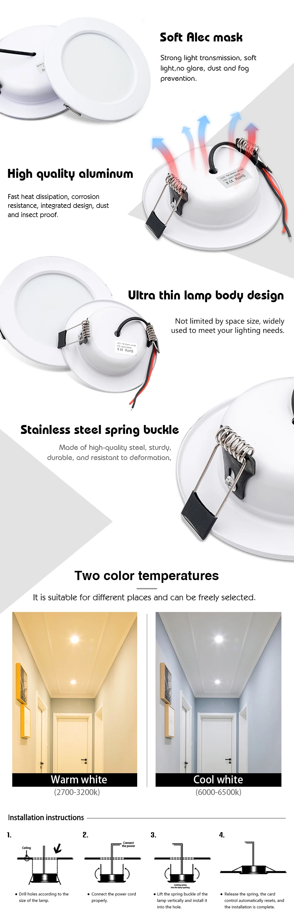 Description Picture 4 of itemHigh Quality LED Downlight AC110V 220V DC12V 24V Round Recessed Ceiling Lamp 5W 9W 12W 15W 18W Panel Light Indoor Led Spotlight