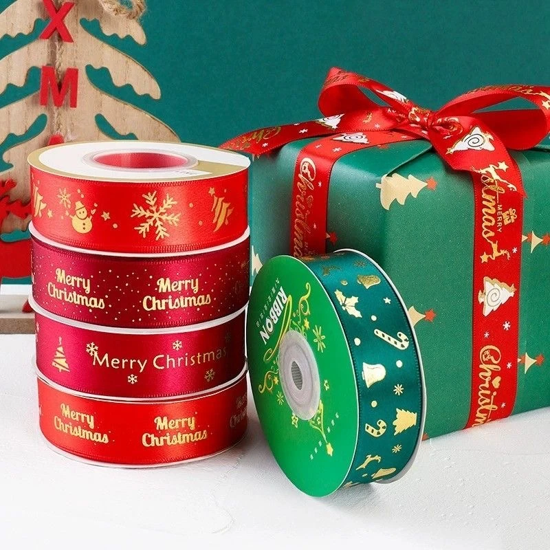 5yards 1inch 25mm Christmas Ribbon Printed Christmas Polyester Ribbon For Handmade Design Christmas Decoration Gift Packing