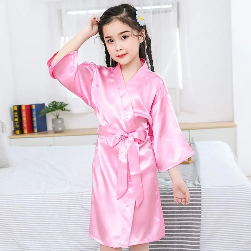 Summer Girls Silk Robe Silky Satin Robes Children Pure Kimono Dressing Gown Sleepwear for Spa Birthday Party Kids Bathrobe
