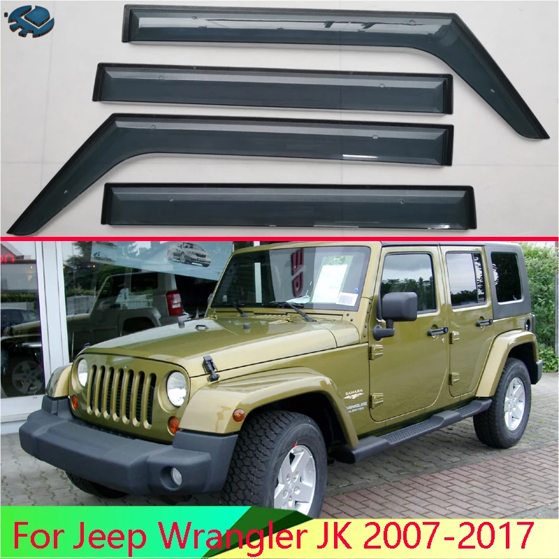 Car Accessories Plastic Exterior Visor Vent Shades Window Sun Rain Guard Deflector 4pcs For Jeep Wrangler JK 2007 -