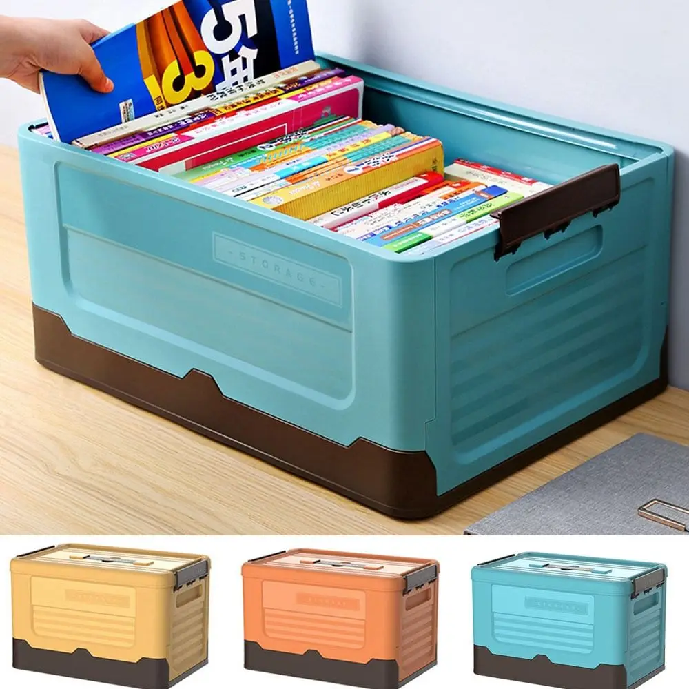 

Plastic Folding Storage Box Large Capacity Foldable Sundries Organizer Stackable with Lid Car Storage Case Dormitory