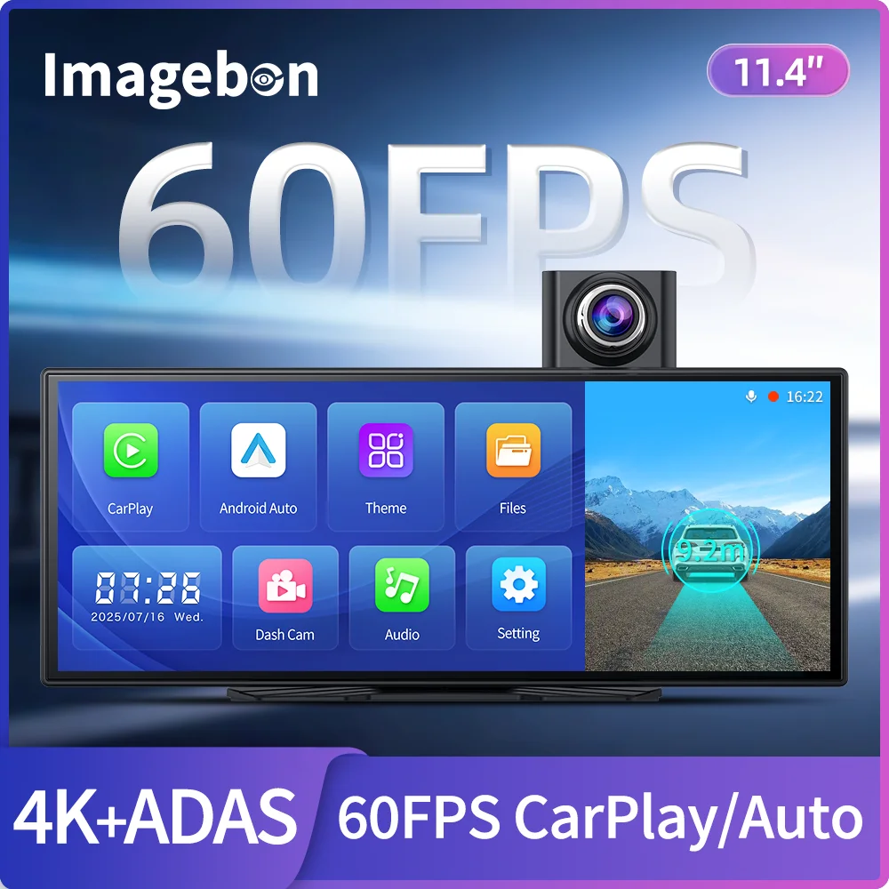Imagebon H70 Plus 11,4′′ 4K ADAS Dashcam 60FPS Wireless Car Play & Android Auto Dual Recording Nachtsicht-DVR