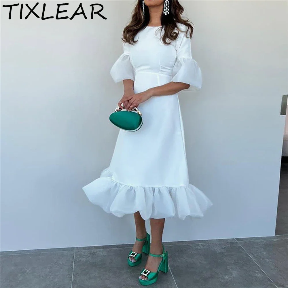 

TIXLEAR A-line Cocktail Dresses Prom Dresses Simple Charming Half Sleeves Lace Ruched Hemline O-Neck 2024 vestidos de fiesta
