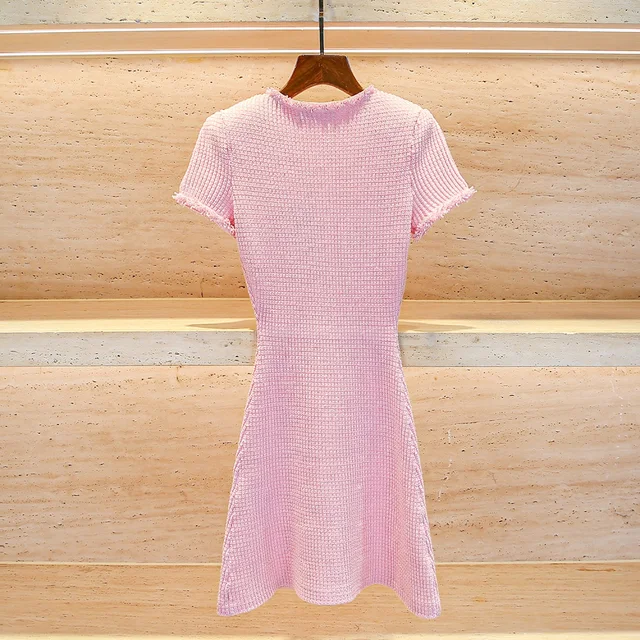 traf 2025 woman tight dress knitted tassel stretch corset elegant women's dress y2k clothes New fashion pink hip skirt 5