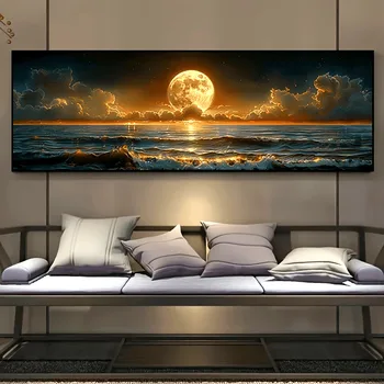 Classic Vintage Moonlight Sea View Canvas Poster 1