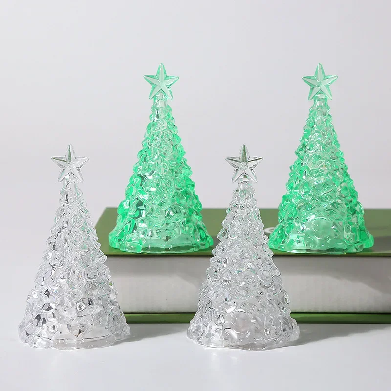 Crystal Glowing Christmas Tree Light Xmas Desktop Decorations Warm Colorful Festival Ornaments Crystal Night Light