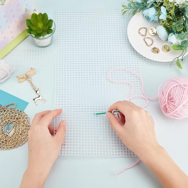 Plastic Mesh Canvas Sheets Bag Set DIY Knitting Crochet Bags Kit Clear Cross Stitch Mesh Plastic Knitting Needle diy knitting kit