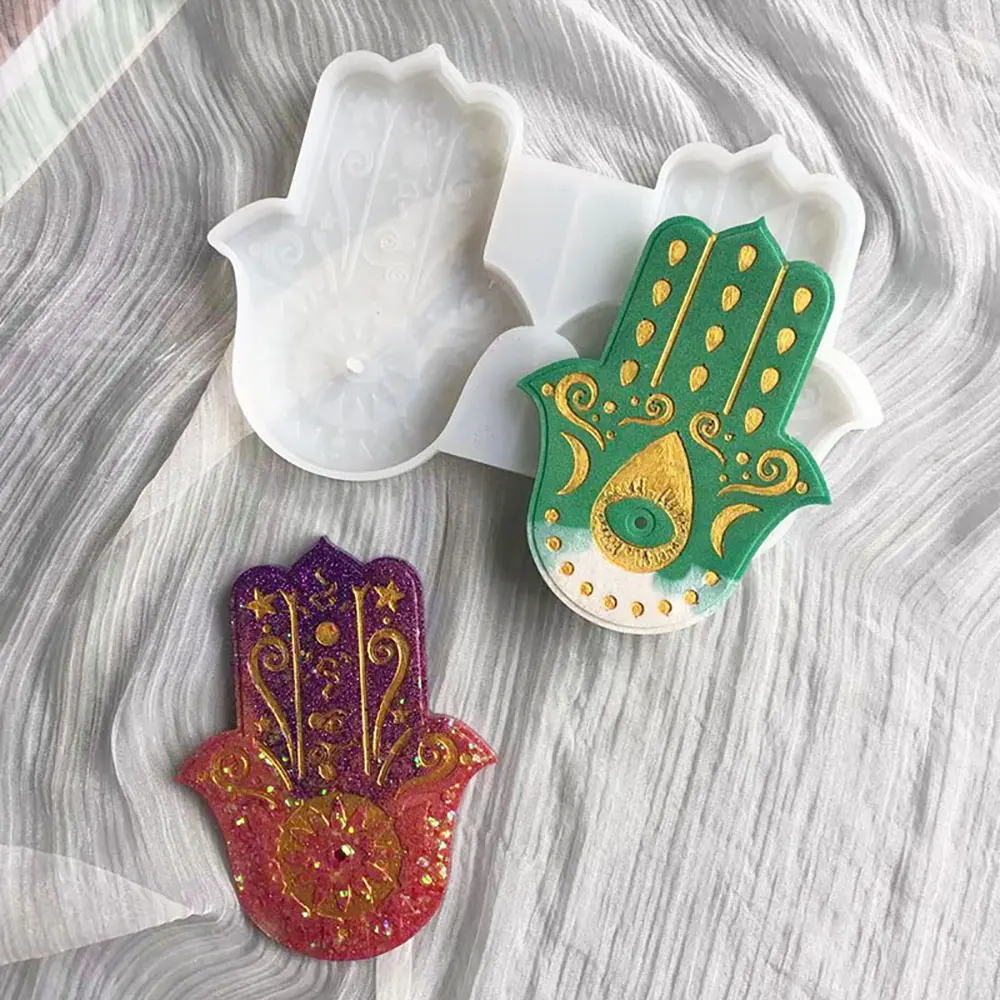 For Fun Fatima Lucky Hand Silicone Mold Hamasa Hand for Cement Incense Holder Tray Concrete Incense DIY Cement Bracket Mould silicone mold