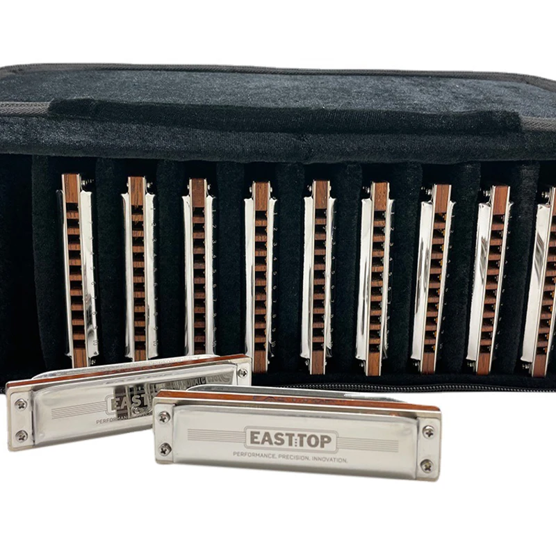 Easttop PRO10 나무 빗 세트, 12 키 하모니카, Diatonic Blues 하모니카, 성인, 전문 플레이어 및 학생용
