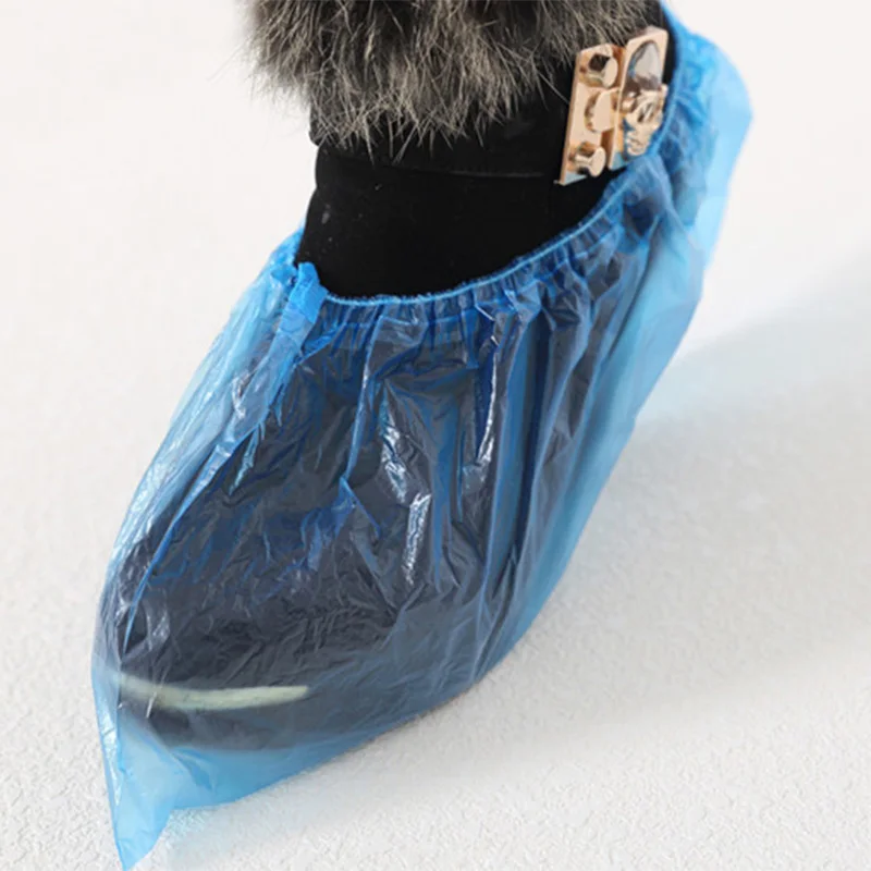 1Pack/100 Pcs Medical Waterproof Boot Covers Plastic Disposable Shoe Covers Overshoes Rain Shoe Covers Mud-proof Blue Color 4