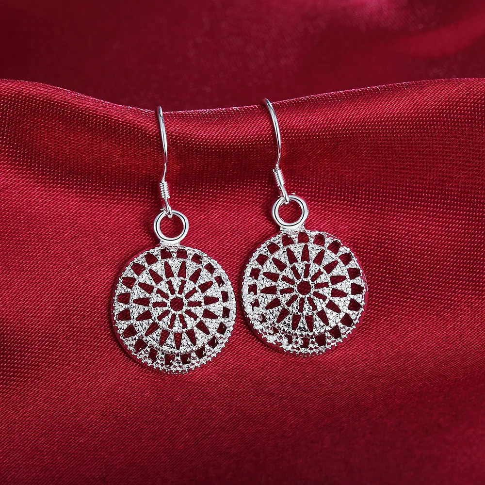 

Pretty 925 Sterling Silver Retro Round shape earrings for fashion Women wedding party Christmas Gifts Street all-match Jewelry