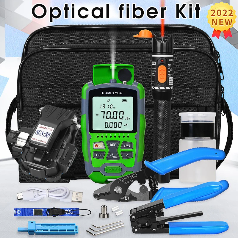 Fiber Optic Tool Kit with AUA-X6 Fiber Cleaver -70+10dBm/-50+26dBm 3 in 1 Mini Optical Power Meter 10Mw Visual Fault Locator