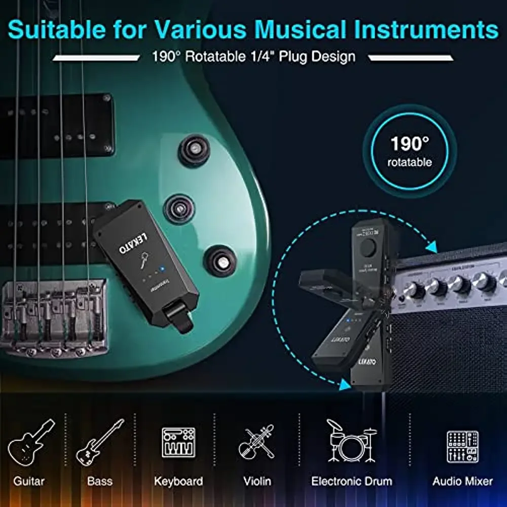 Lekato Wp-5G 무선 오디오 시스템 24비트/48Khz Hd - 스튜디오 기타/베이스/키보드 녹음용 무소음 전송