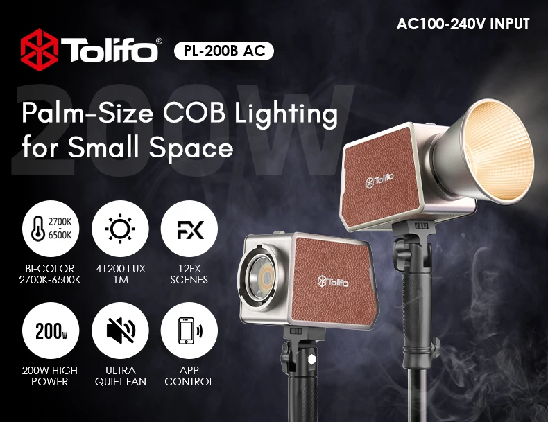 TOLIFO PL-200B AC 100-240V 200W Portable Mini Bowens COB