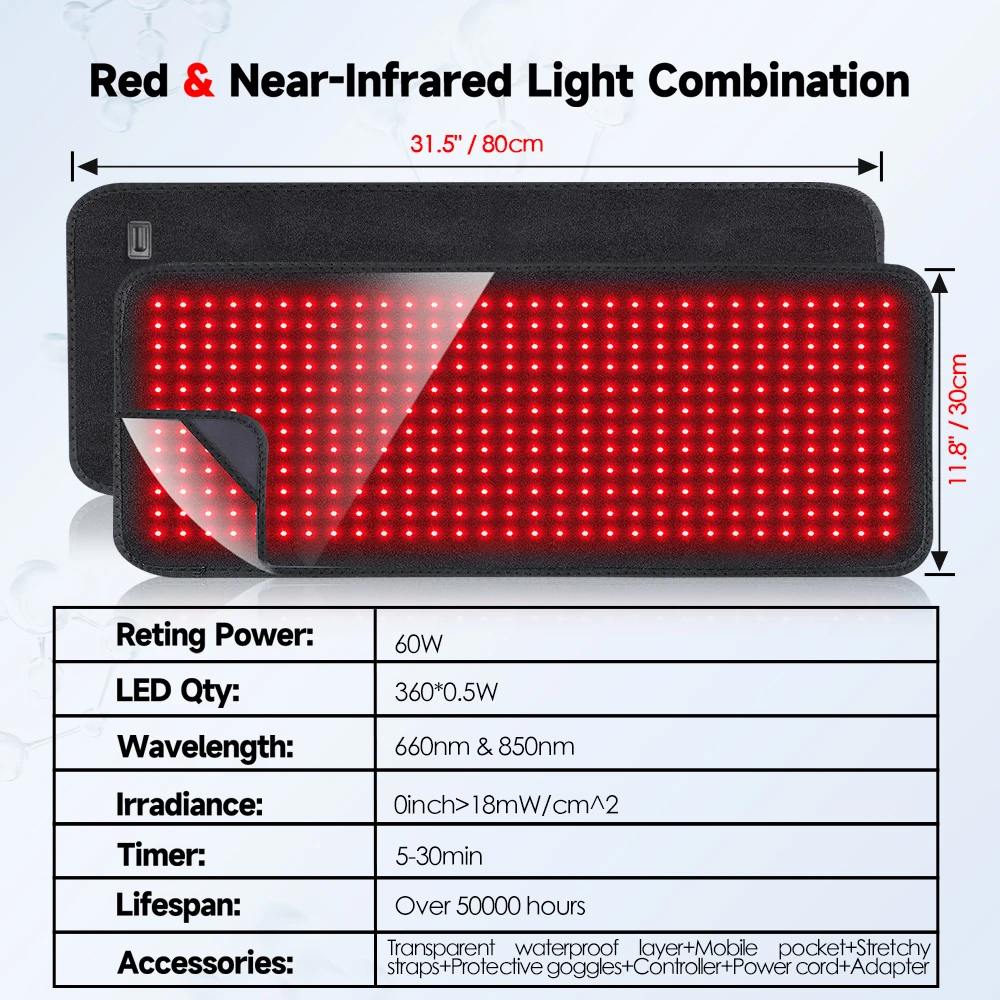 Red＆Infrared Therapy Belt Body Therapy Heating Pad Device Cushion Mat Waist Back Shoulder Muscle Pain Relief Massage