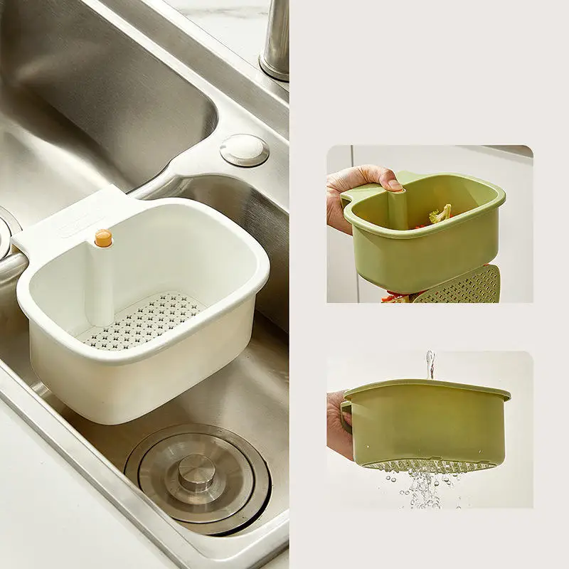 Hanging Sink Drain Basket Kitchen Sink Separation Food Residue Filter Basket Press and Pour Out Not Dirty Hands Storage Baskets
