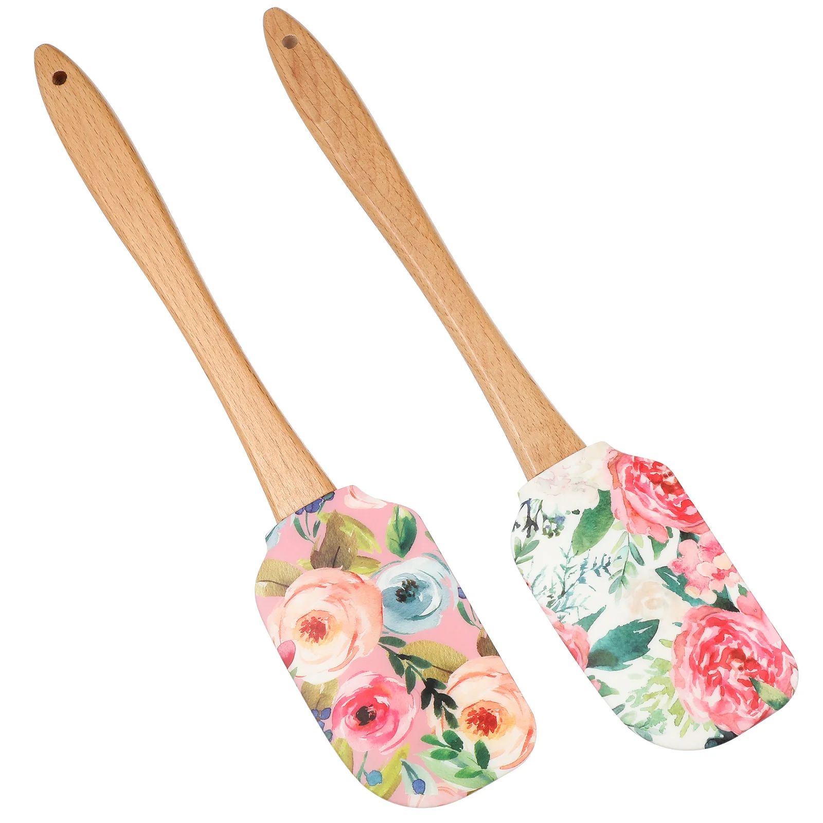 

Silicone Scraper Roaster Pan Wooden Handle Rubber Roaster Pan Flower Pattern Mixing Scraper Cream Butter