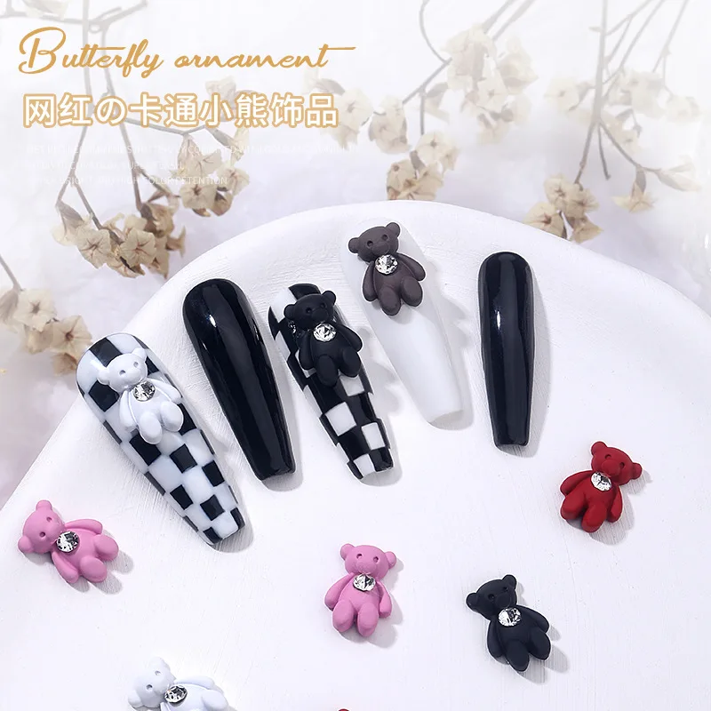 

10pcs Cute Bear Nail Charms with Diamonds Alloy Rhinestone Glitter Nail Parts Kawaii Nail Art Decoration Accessories