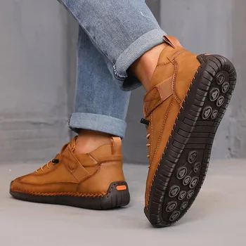 الأحذية منتصف أعلى للنساء النمط البريطاني الرجعية المضادة للانزلاق ملابس العمل أحذية اليدوية أحذية جلدية بدون كعب عادية لينة سوليد النساء أحذية عارية 2