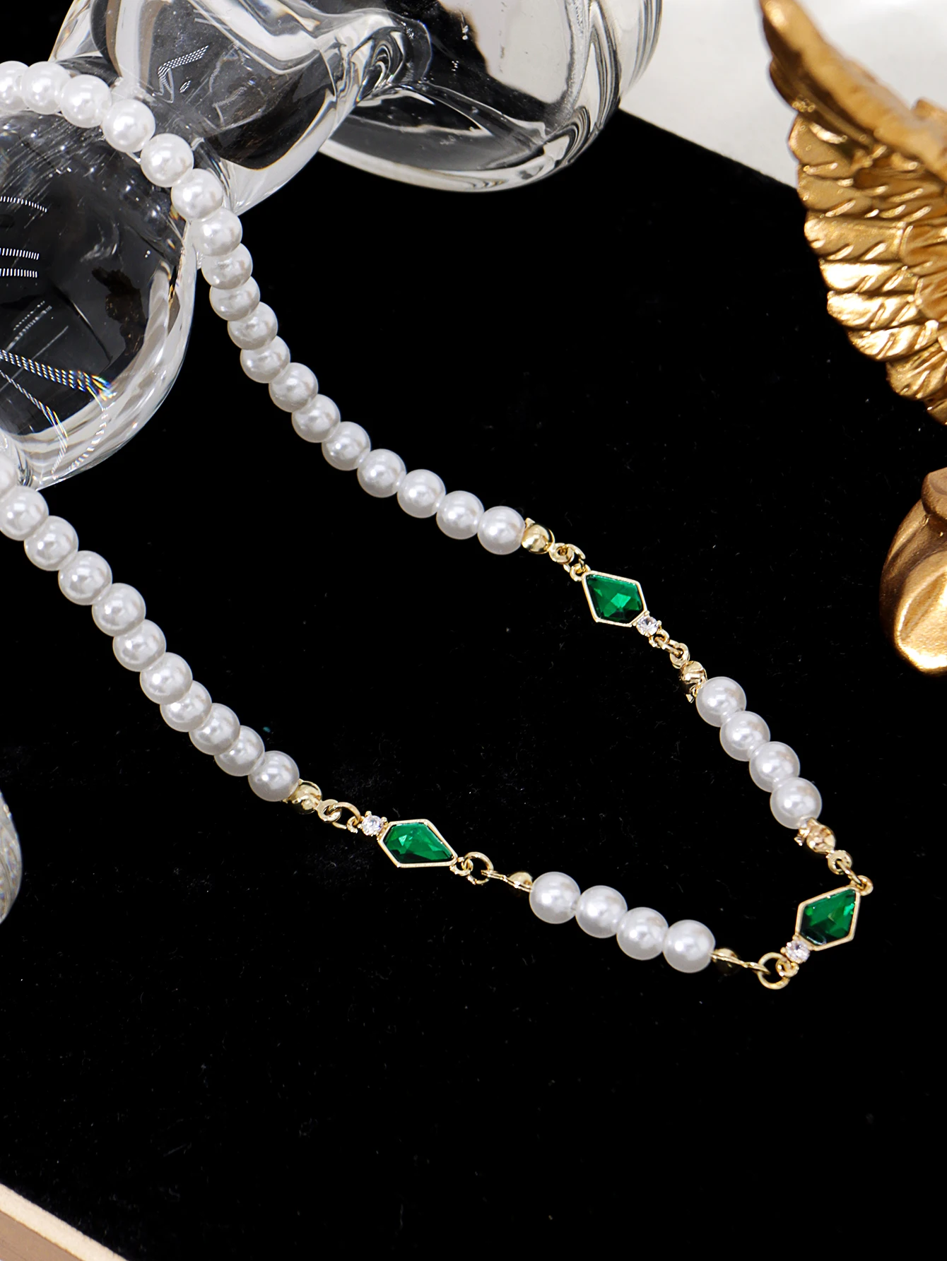 خمر سحر الأخضر الزركون مطعمة تقليد اللؤلؤ قلادة لل...