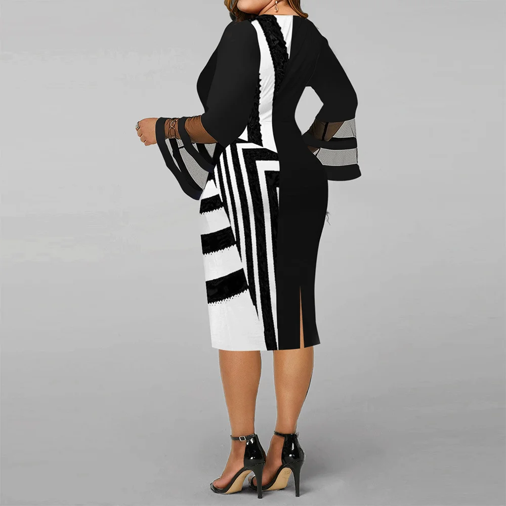 Plus Size Midi Dress for Women Elegant Print Party Dress 2024 Long Sleeve Dress view 3