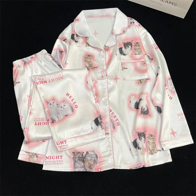 

Новинка 2024, женская пижама на весну и осень, длинные брюки из вискозы с длинным рукавом, милый домашний питомец для студенческого общежития, комплект внешней фурии