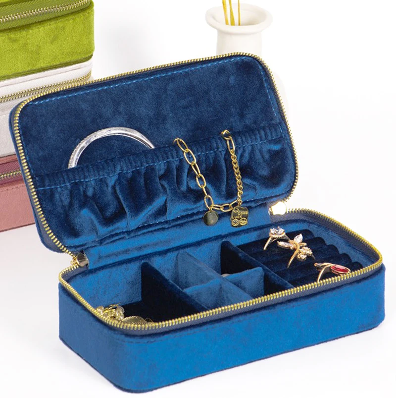 Retro Italian Lake Blue Lace Ring Box High-End Light Luxury Jewelry Box Flanella Bracciale Orecchino Collana Scatola Regalo