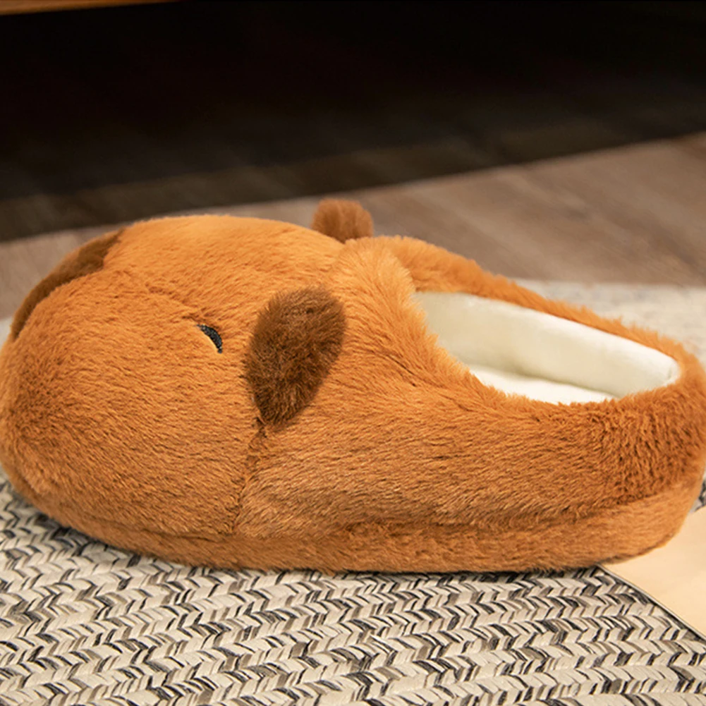 Women Cute Capybara Slippers Anti-Skid Cartoon Capybara Slippers Soft Flat Thermal Slippers Comfortable Outdoor Winter Slippers