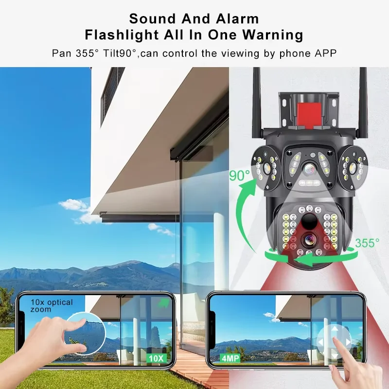 Telecamera Solare 4G con SIM 12MP 6K, Zoom Ottico 10X, Tre Obiettivi Grandangolari, Visione Notturna, Sicurezza Esterna CCTV con Rilevamento Movimento e Cloud - Image 6