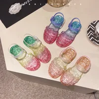 Summer Children Sandals Girls Gradient Color Princess Shoes PVC Non-slip Jelly Shoes Kids Breathable Beach Sandals Zapatos Niña 2