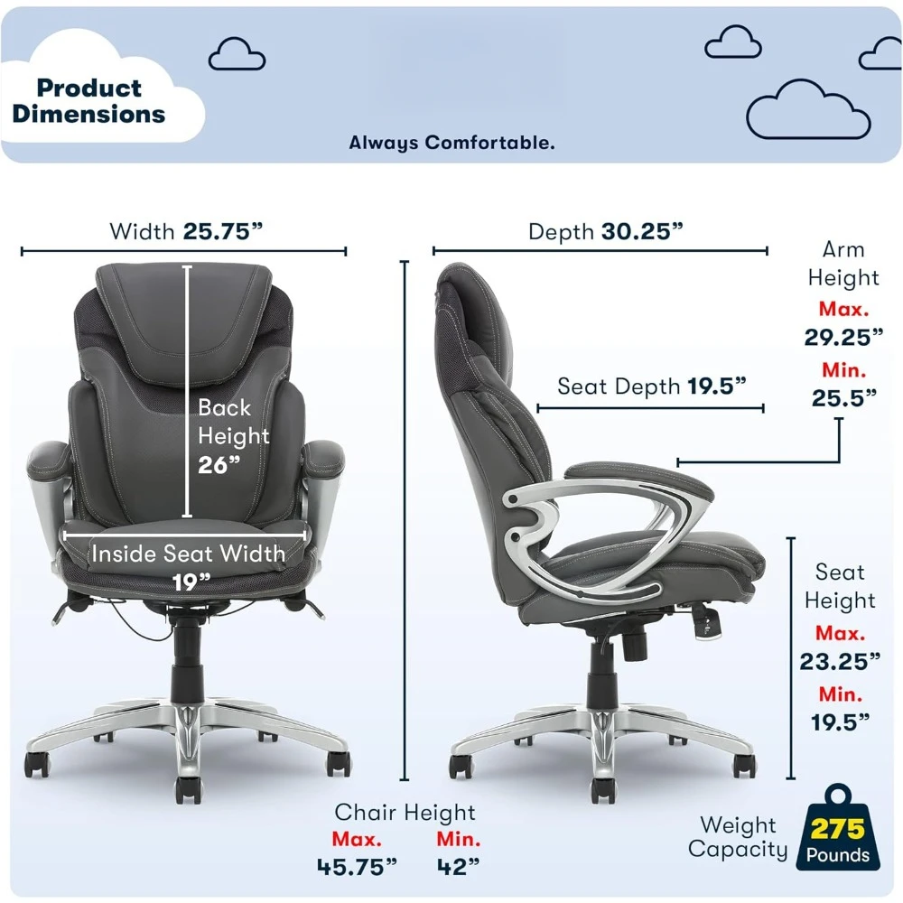Bryce Executive Office Chair, Ergonomic Computer DeskChair with Patented AIR Lumbar Technology, Comfortable Layered Body Pillows 3