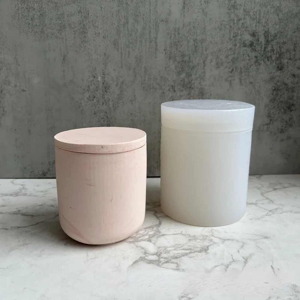 Round Storage Jar Candle Cup With Lid Silicone Molds DIY Handmade