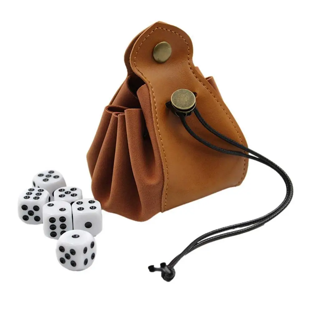 

Pu Leather Dice Storage Bag Drawstring Design Multi-purpose Portable Foldable Key Coin Storage Case