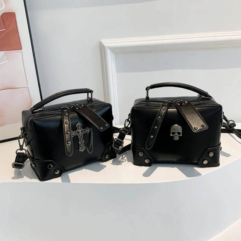 

Women Gothic Skull Crosses Small Handbag PU Leather Crossbody Shoulder Bag