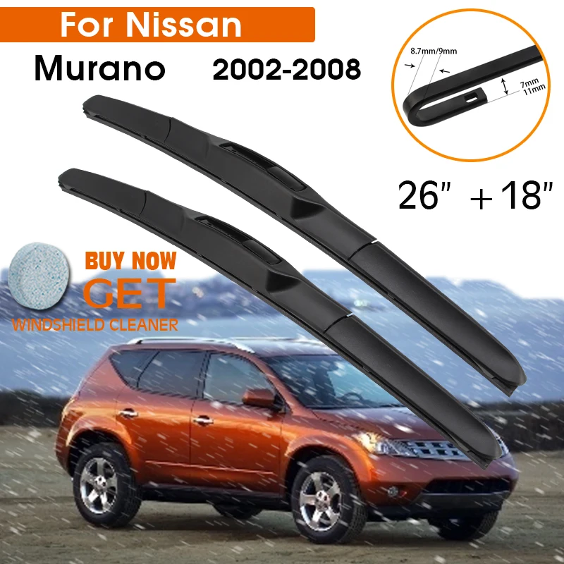 

Car Wiper Blade For Nissan Murano 2002-2008 Windshield Rubber Silicon Refill Front Window Wiper 26"+18" LHD RHD Auto Accessories