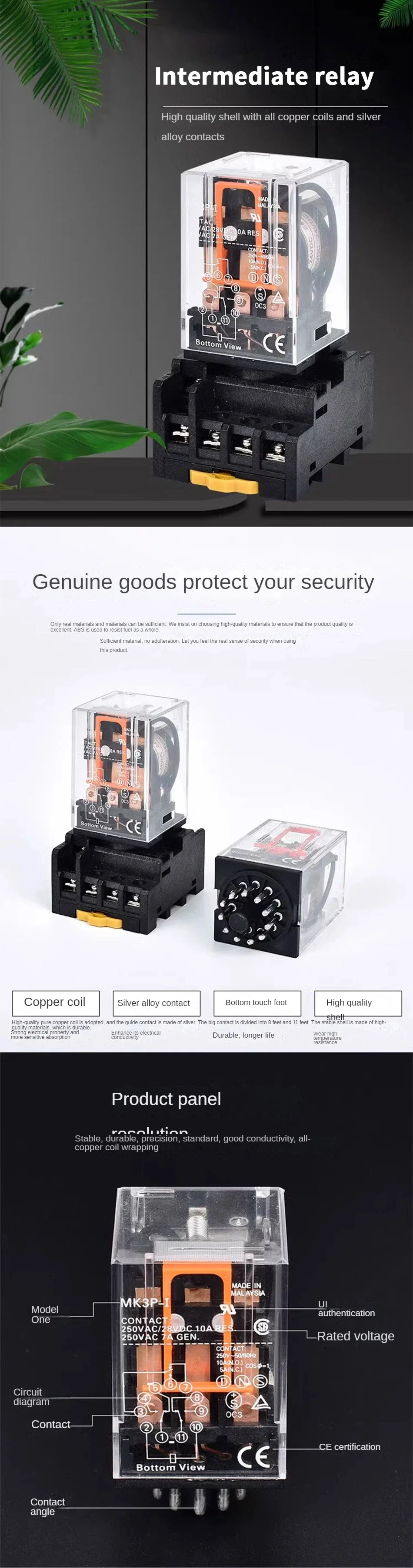 MK2P-I MK3P-I High Power Intermediate Relay Copper Coil Silver Contact General Micro Mini Electromagnetic Relay AC220V/DC24V