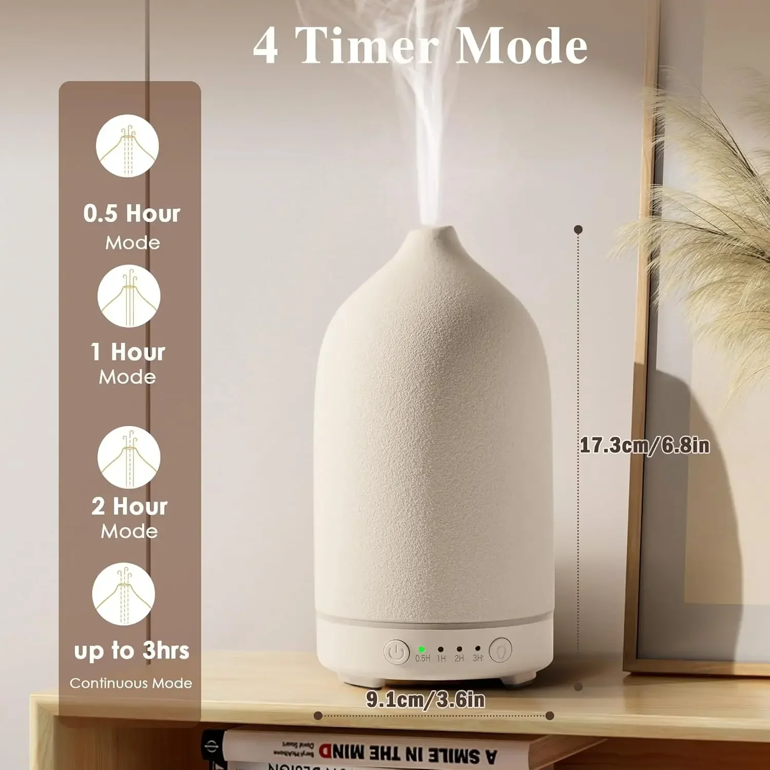 Ceramic Essential Oil Diffuser 100ml Aromatherapy Ultrasonic Humidifier Timer 7 LED Colors Lights For Home Office