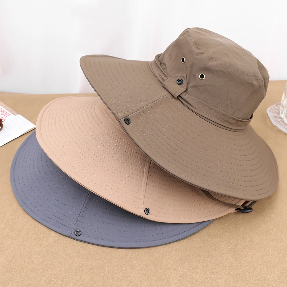 Cowboy Summer Bucket Hat Men Outdoor Fishing Hiking Beach Hats Mesh  Breathable Waterproof Cap Anti-UV Large Brim Panama Cap - AliExpress