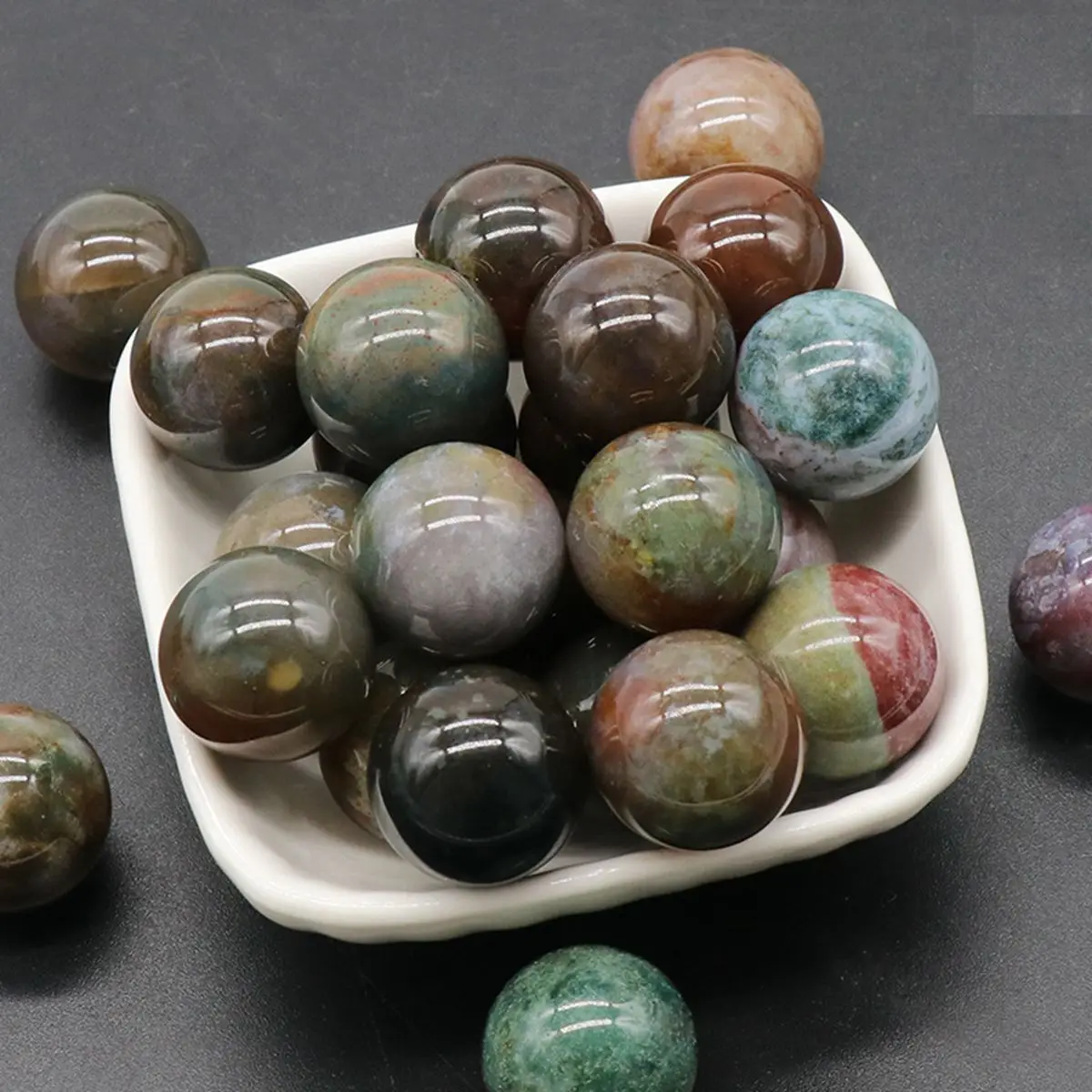 

20MM Indian Agate Round Beads for DIY Making Jewelry NO-Drilled Hole Loose Healing Energy Cute Stone Crystal Sphere Balls