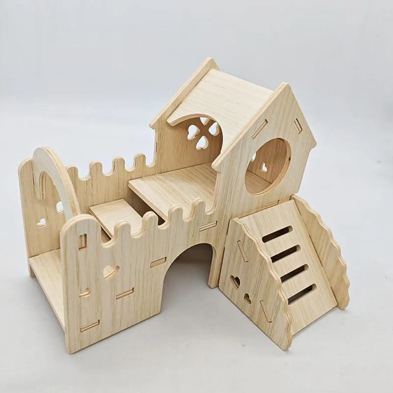 Washable Hamster Hideaway Wooden Hamster House with Climbing Ladder Small Pet Castle Home Dwarf Mice Gerbils