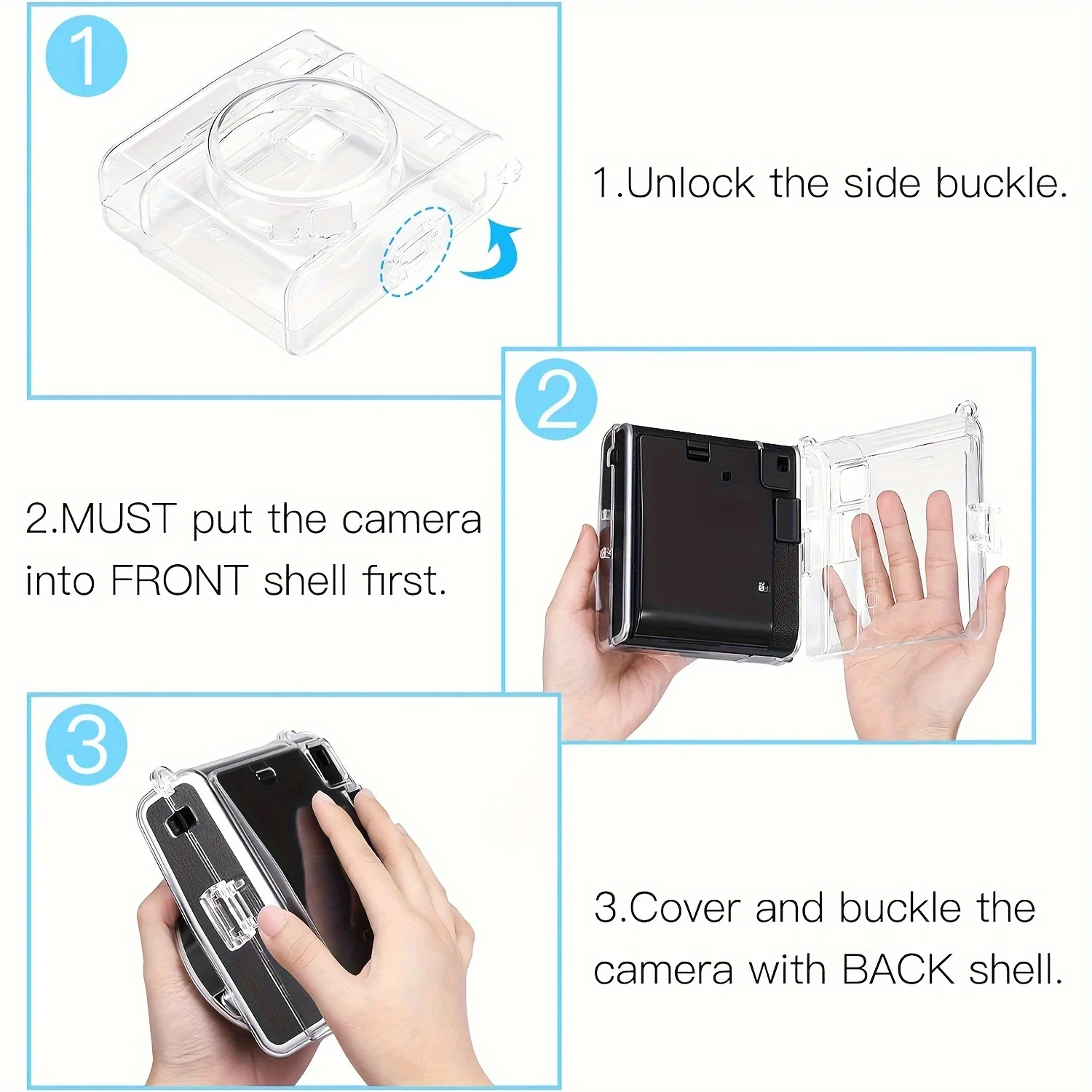 1pc for Fujifilm Instax Mini 40 Instant Film Camera-Crystal Hard PVC Protective Case with Removable Shoulder Strap Clear action camera cover