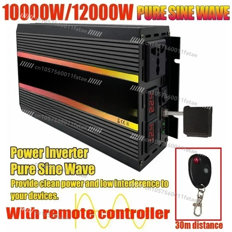 디지털 디스플레이 자동차 가정 야외용 DC12V 220V 변환기 컨트롤러 포함, 12000W 순수 사인파 전력 인버터 전압 변환기